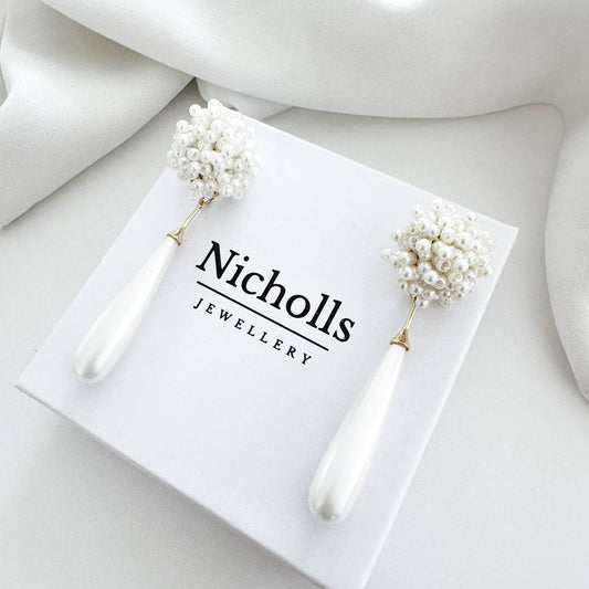 Etta Cluster Pearls and Long Elegant Pearl Earrings