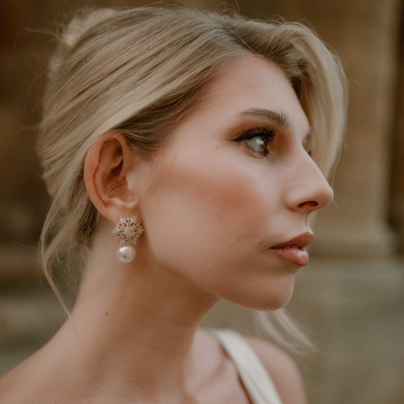 Gold Snowflake Crystal & Pearl Drop Earrings