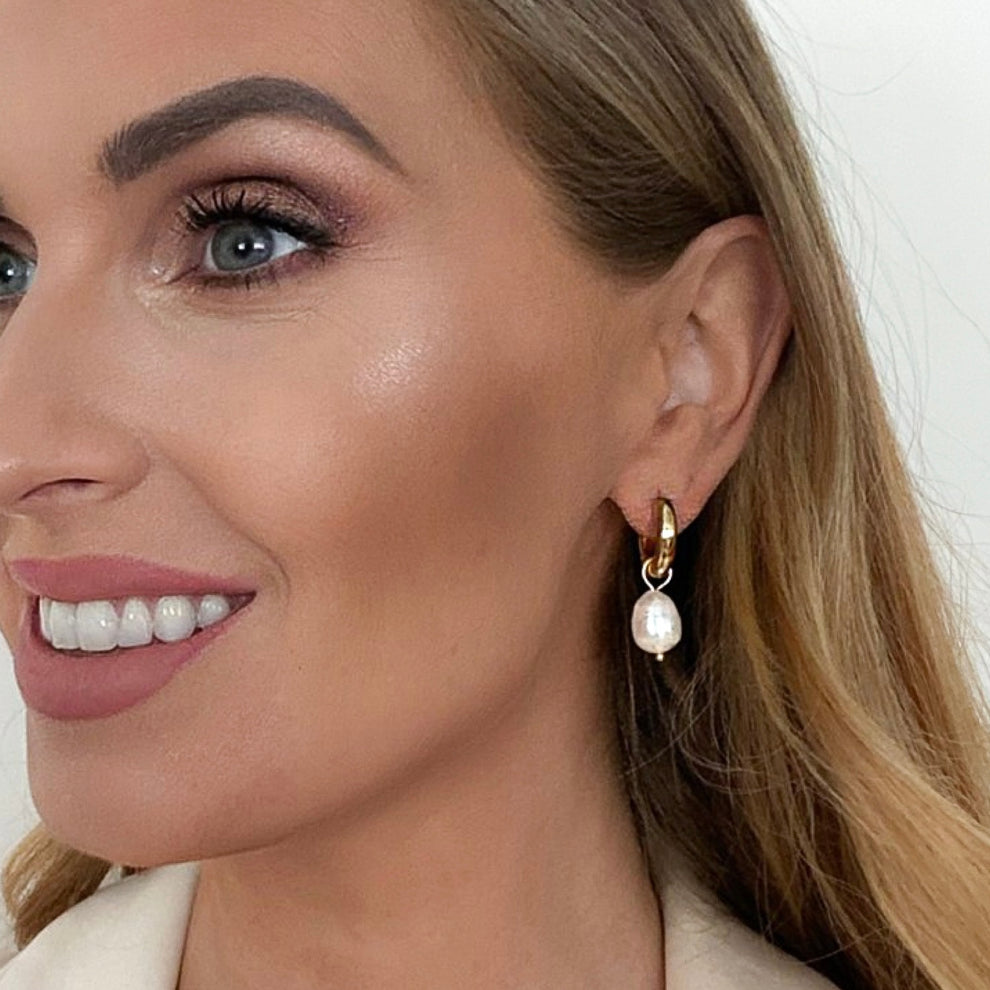 Pearl and Gold Hoop Earrings
