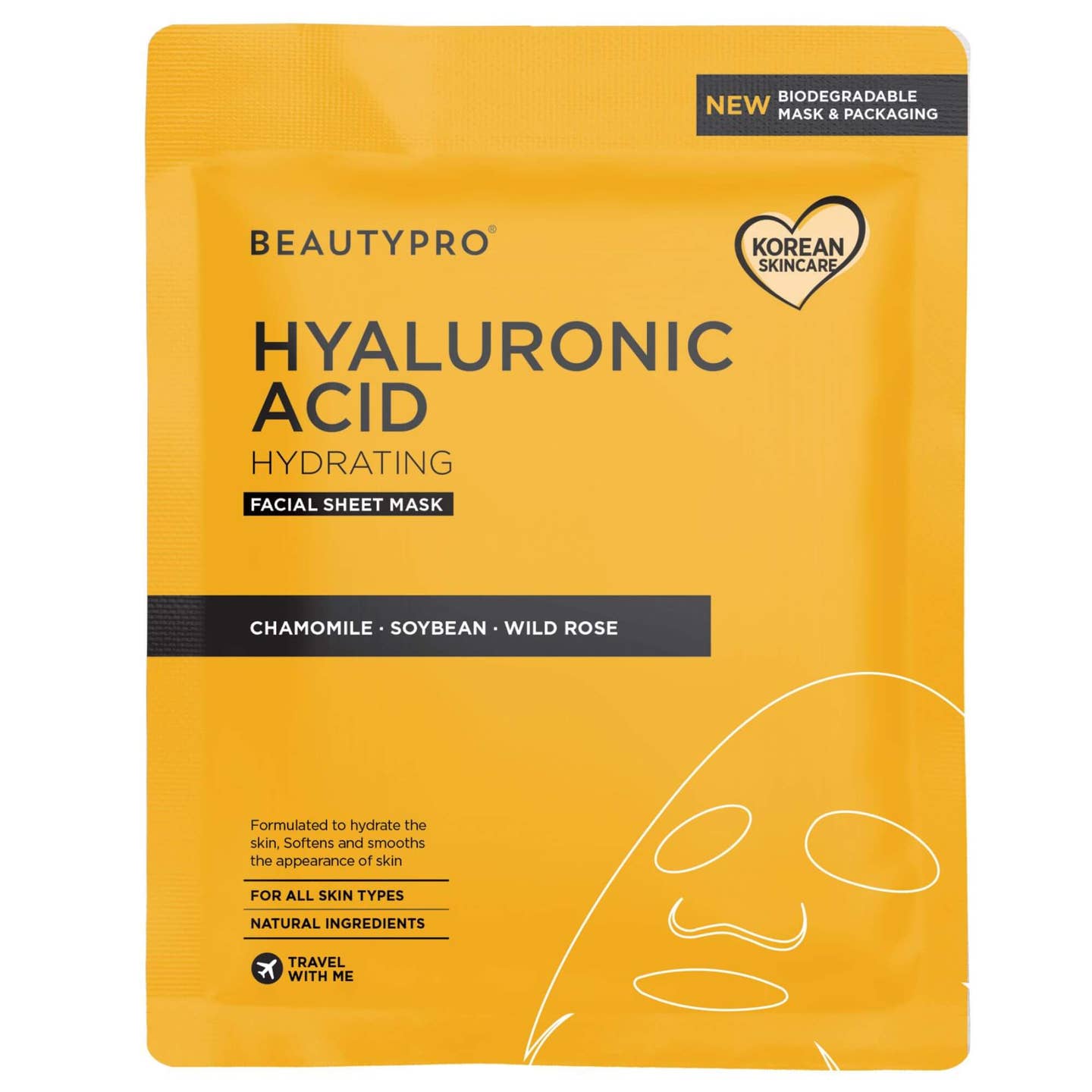 BEAUTYPRO Hyaluronic Acid Hydrating Facial Sheet Mask - 100% Biodegradable