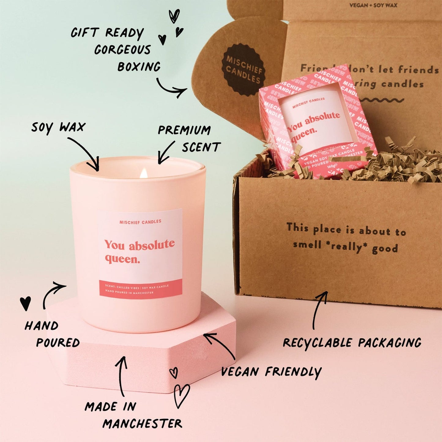 "You absolute Queen" Soy Wax Candle - LOVE & LIGHT BY MARIANNE supporting Pretty in Pink 🎀 *pre-order*