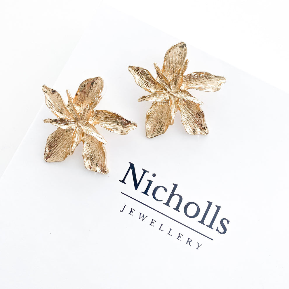 Gold Pointed Petal Flower Earrings