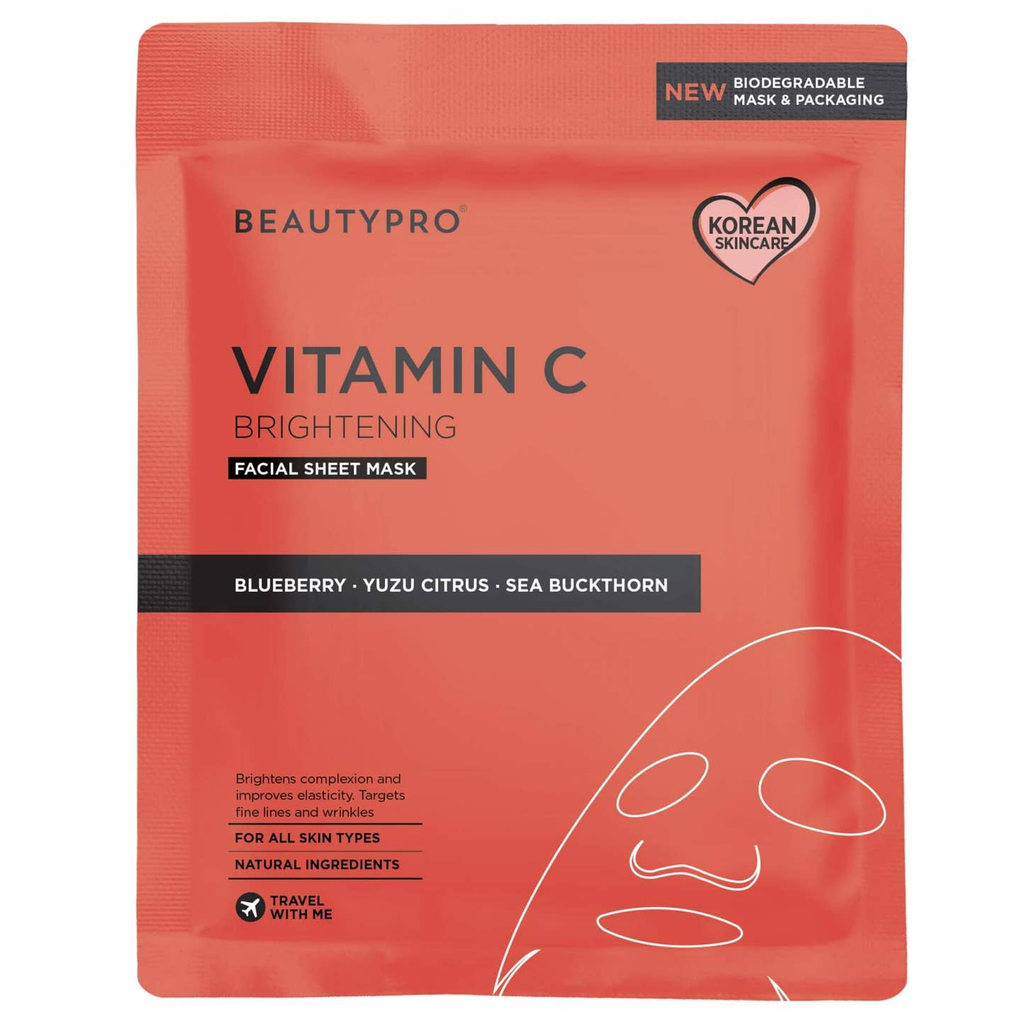 BEAUTYPRO Vitamin-C Brightening Sheet Mask - 100% Biodegradable