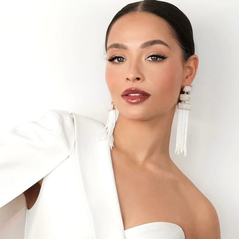 White Beaded Tassel Earrings