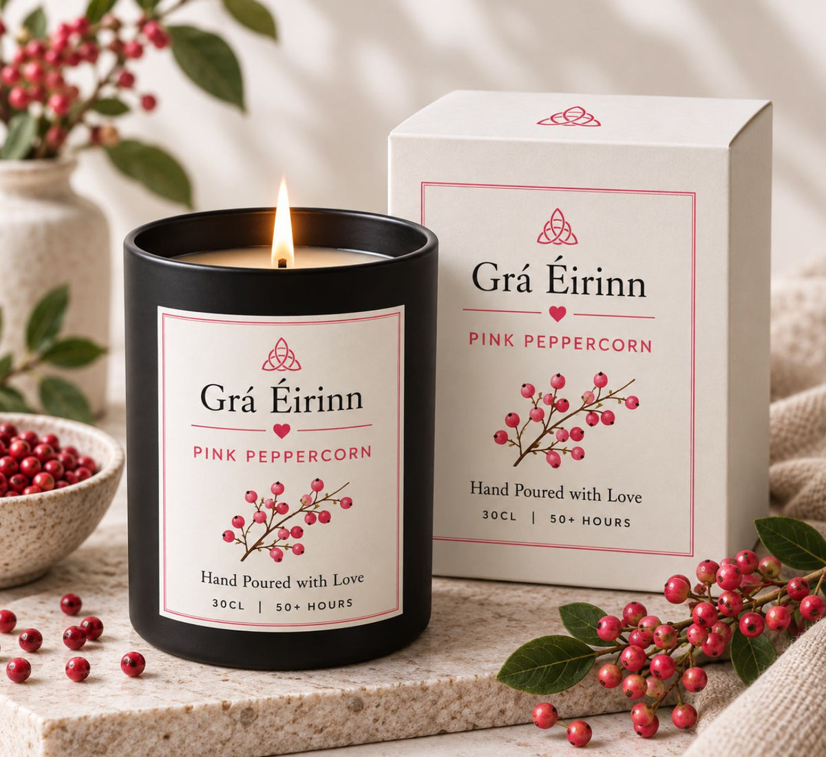 Grá Éirinn Pink Peppercorn Candle